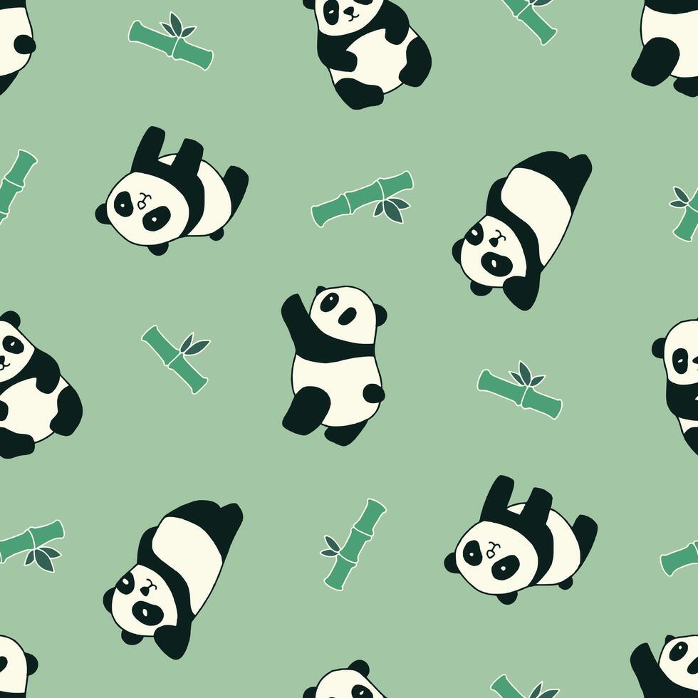 Panda Bamboo Wildlife Seamless Pattern illustration for Print, Wallpaper, Decoration. vector