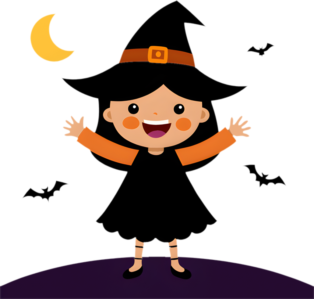 Charming witch girl clipart with funny Halloween expressions. . png