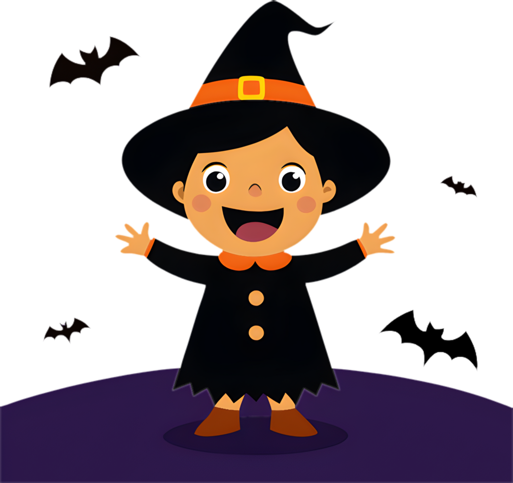 Cartoon witch girl in funny expressions Halloween clipart. . png