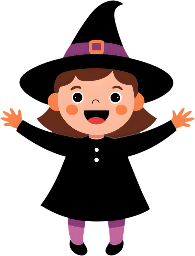 Adorable Halloween witch girl with comical facial expressions. . png
