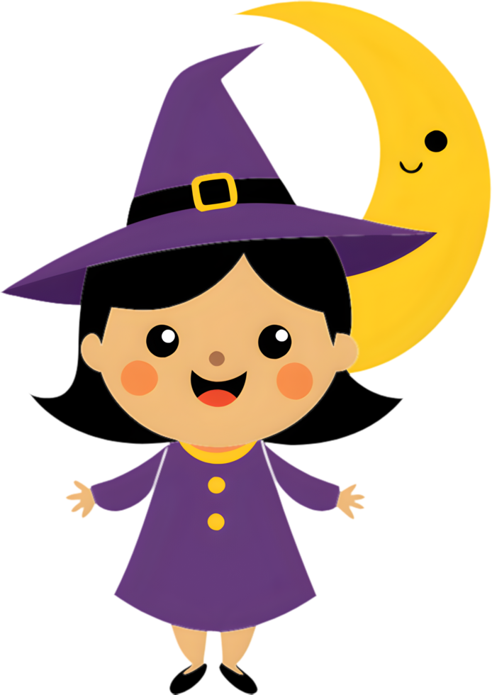 Funny expressions of a cute witch girl clipart. . png