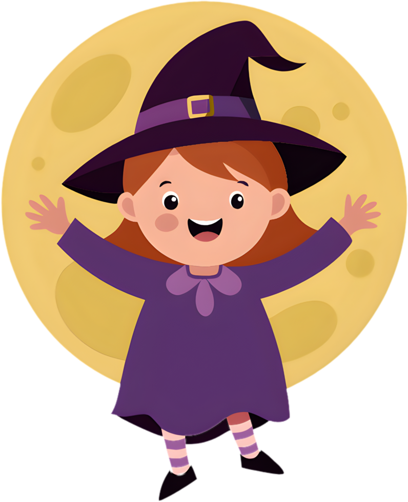 Cartoon witch girl showing playful and funny expressions. . png