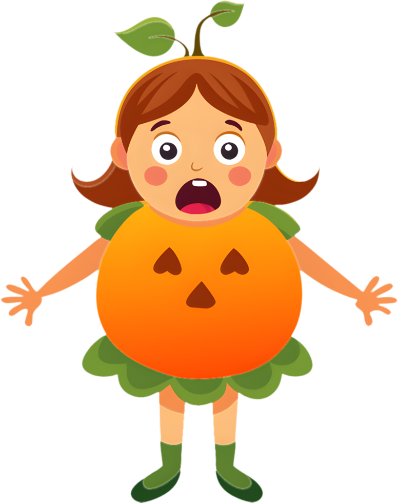 Adorable girl in spooky Halloween costume, funny expressions. . png