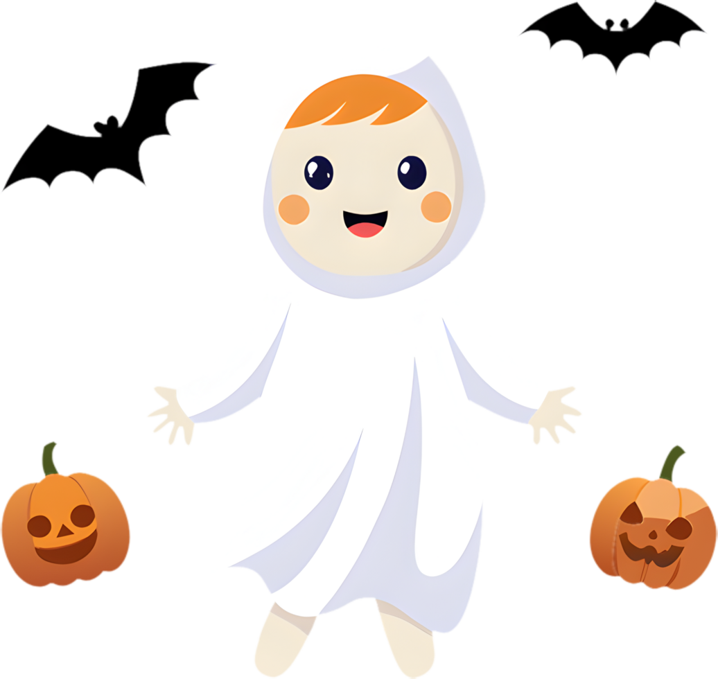Charming baby ghost dressed up for Halloween fun. . png