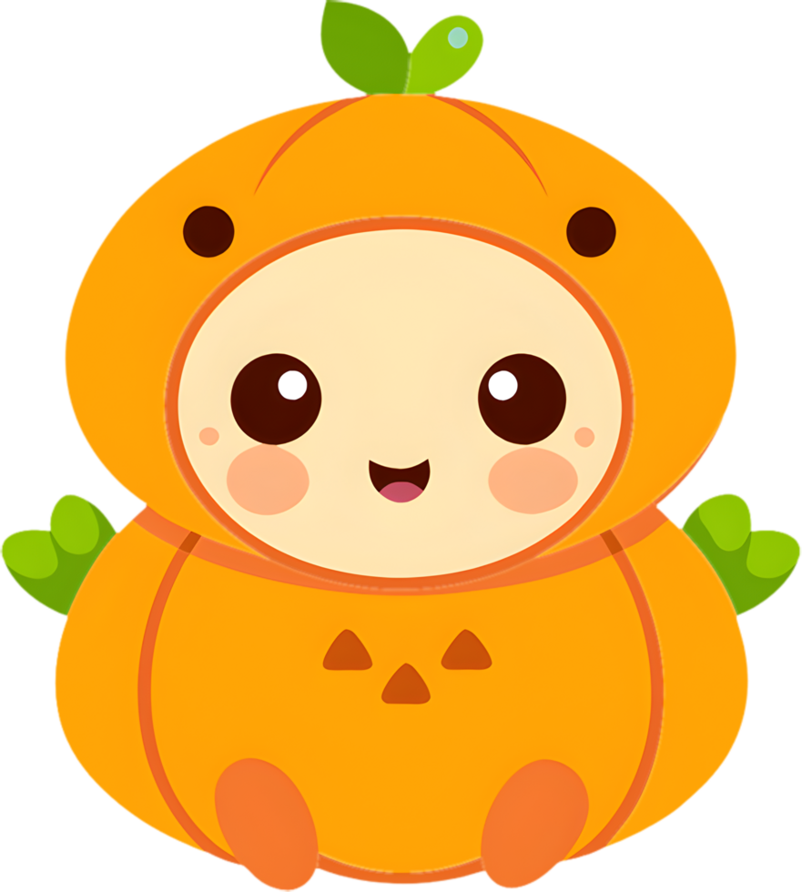 Baby in Adorable Pumpkin Outfit for Halloween Clipart. . png