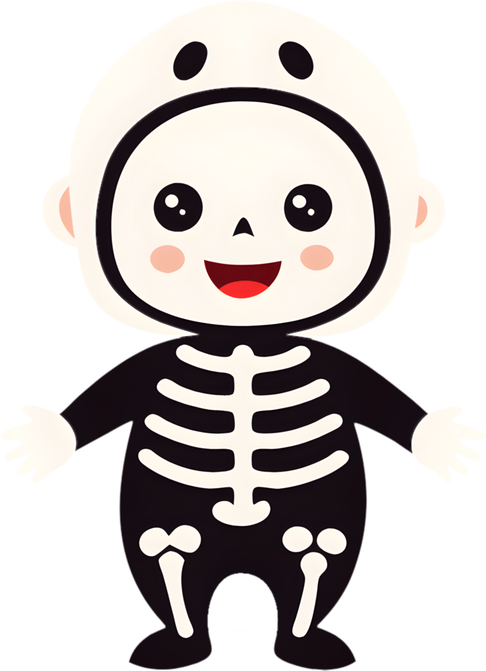 Cute infant dressed as skeleton Halloween clipart. . png