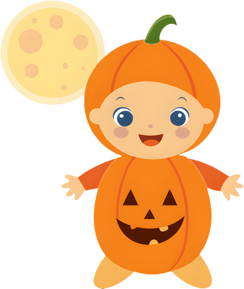 Cute Halloween Clipart Featuring Baby in Pumpkin Costume. . png
