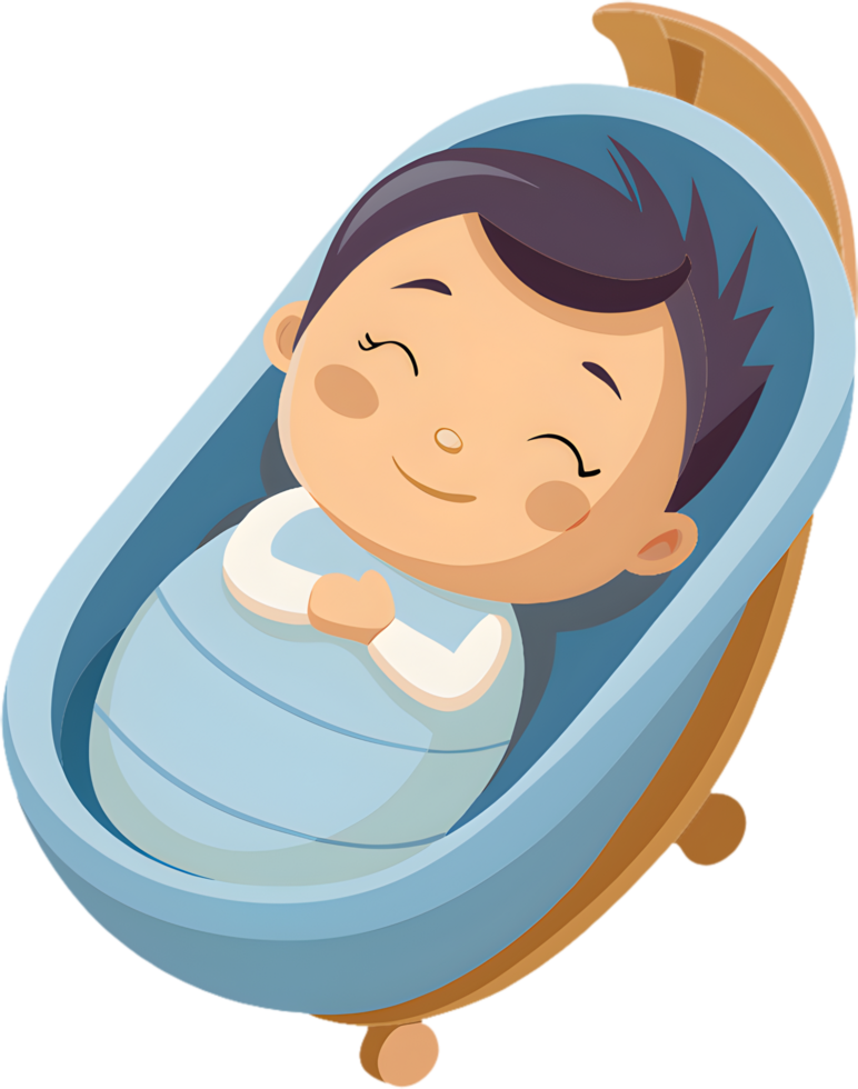 Serene Baby Resting in Cozy Cradle, Cartoon Style. . png
