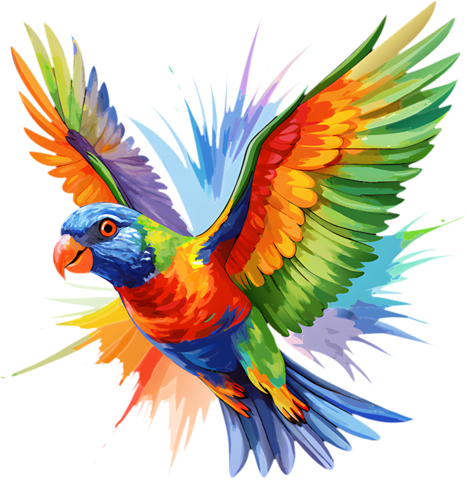 Bright Tropical Bird Graphic, Rainbow Lorikeet Clipart. . png