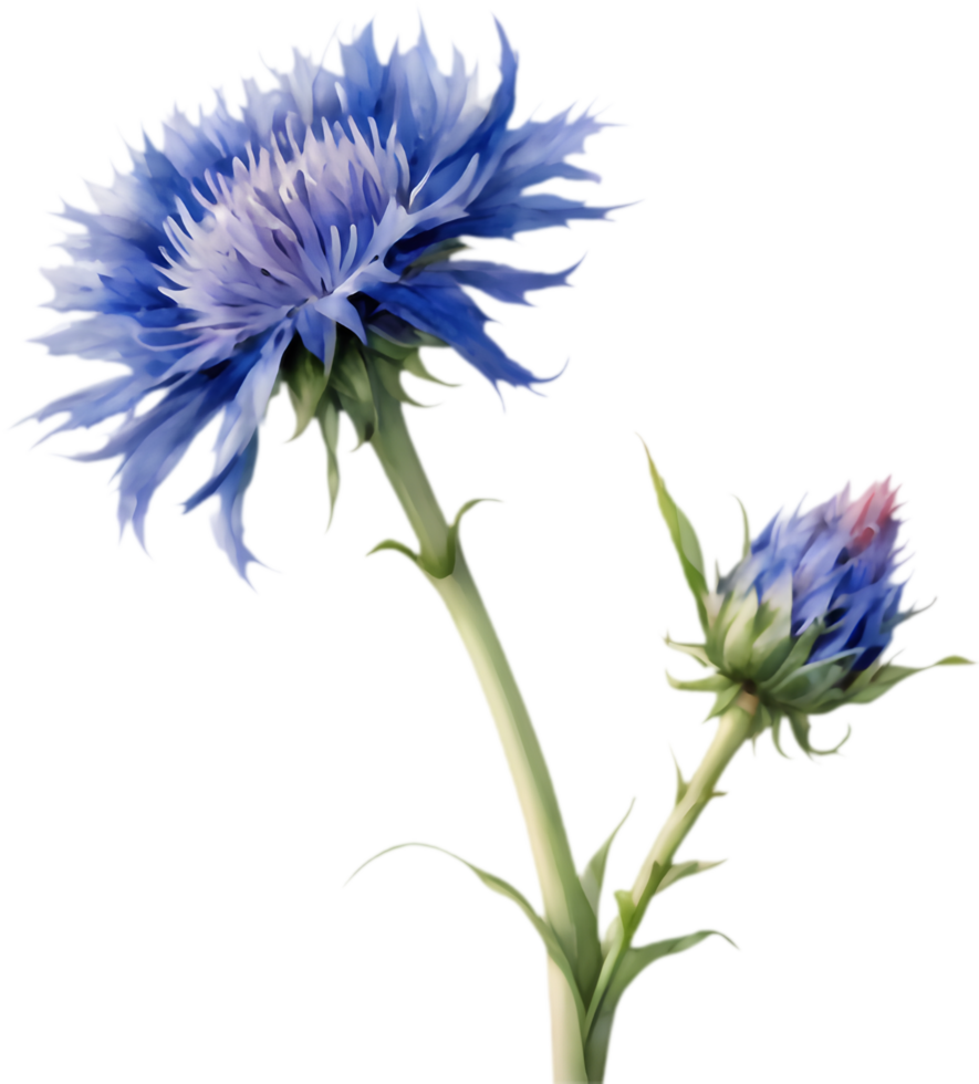 Botanical Cornflower Watercolor Clipart Bundle. . png
