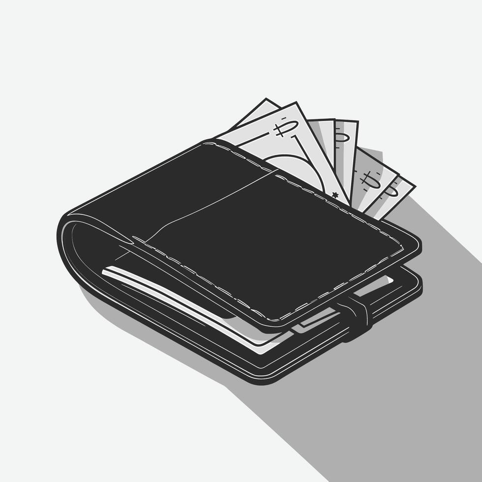 Wallet with money and bills icon in flat style vector
