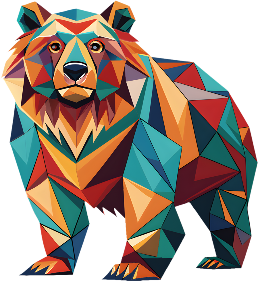 Creative cubism bear design in angular geometric style. . png