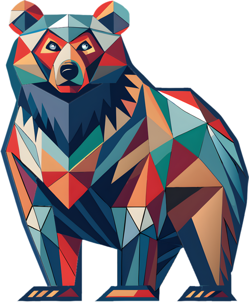 Abstract cubism bear art in polygonal shapes. . png