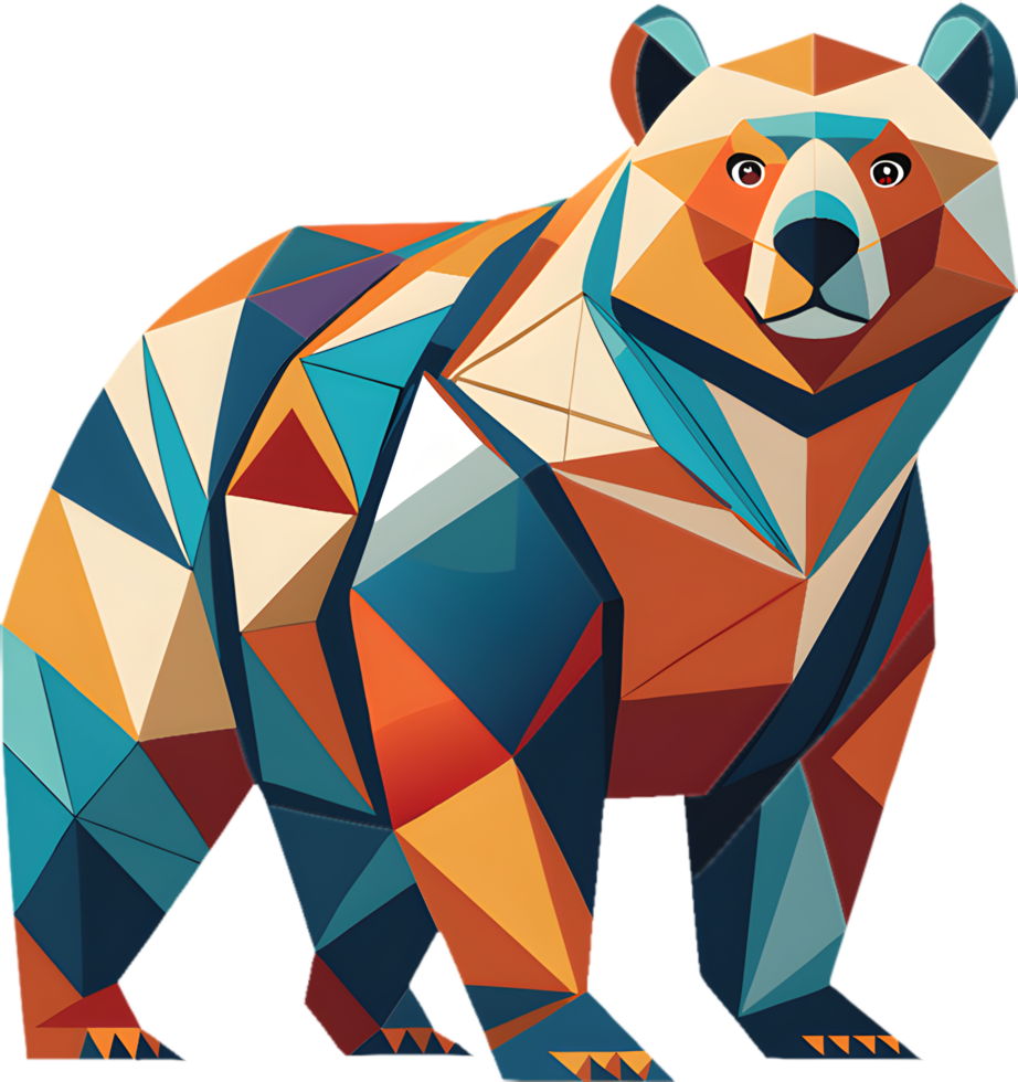 Geometric cubism bear drawing with sharp abstract lines. . png
