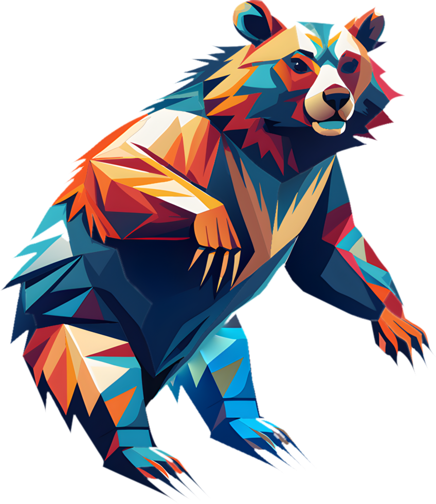 Dynamic cubism bear art with sharp, angular patterns. . png