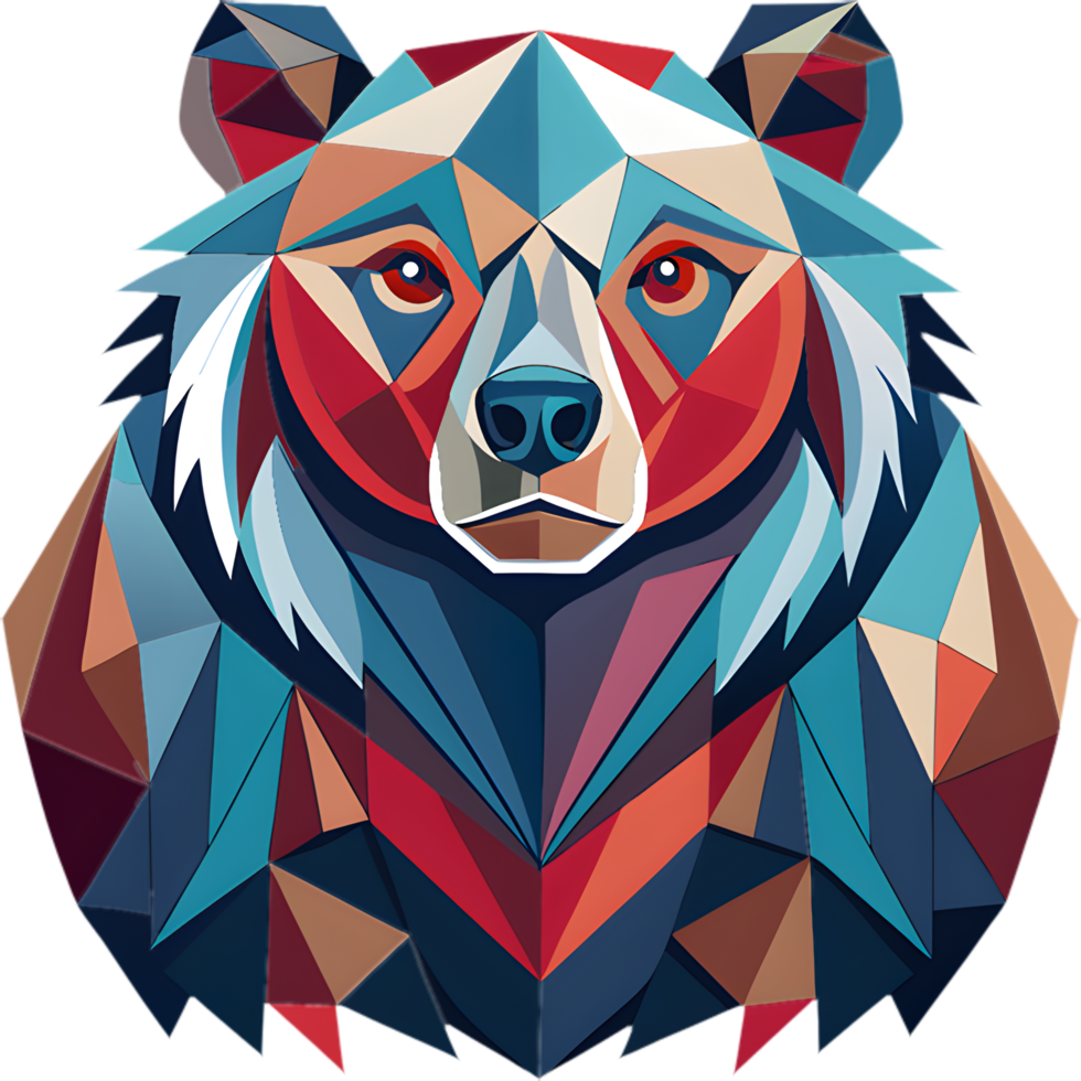 Bold cubism bear design in colorful geometric patterns. . png