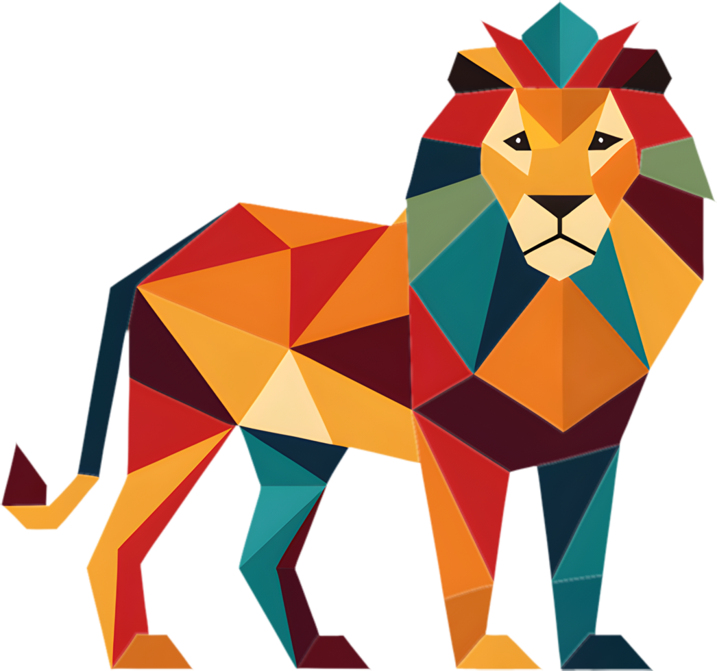 Colorful geometric cubism lion artwork in modern artistic style. . png