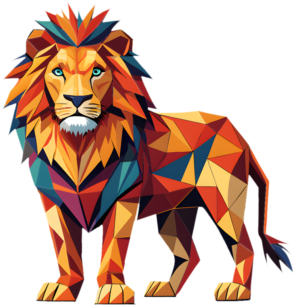 Cubism lion artwork featuring sharp abstract shapes and angles. . png