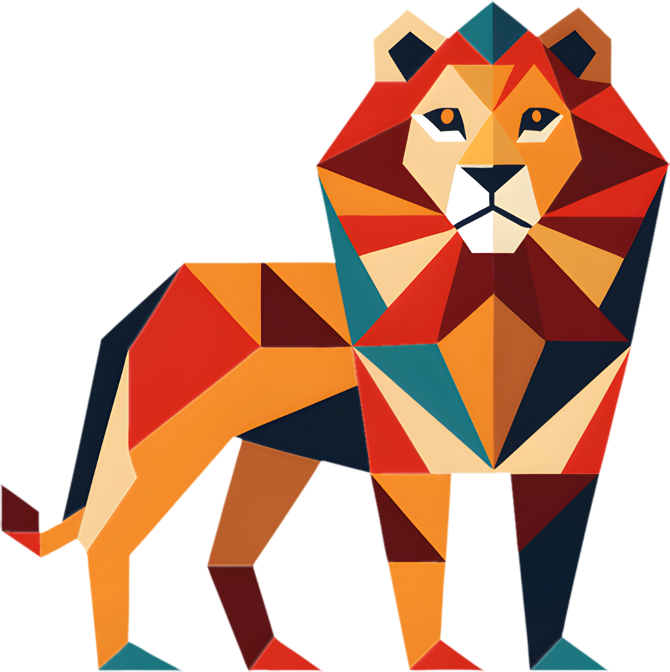 Creative cubism lion design with abstract geometric patterns. . png