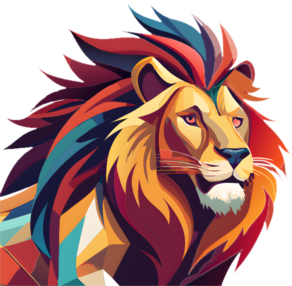 Modern cubism lion art featuring geometric shapes and patterns. . png