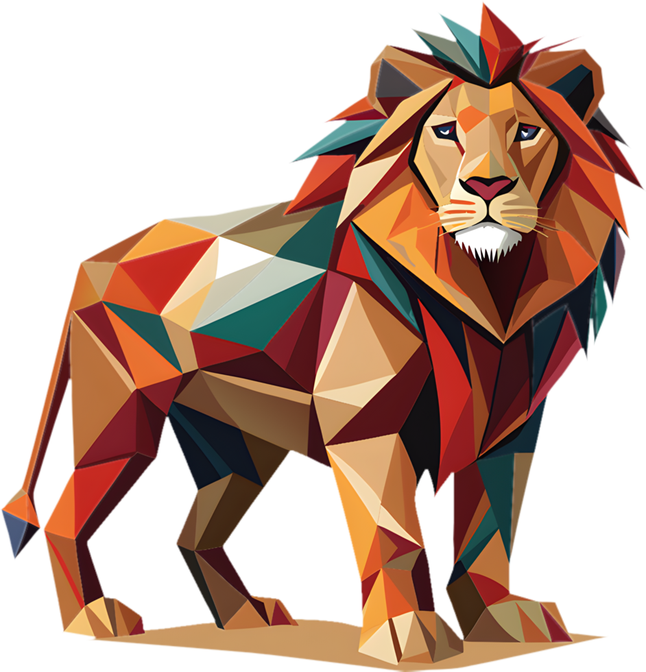 Eye-catching cubism lion art with sharp angles and shapes. . png