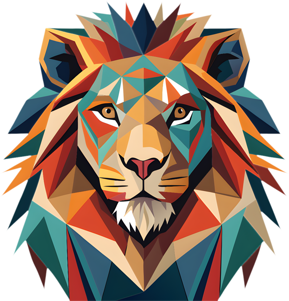 Bold abstract cubism lion illustration with sharp geometric angles. . png