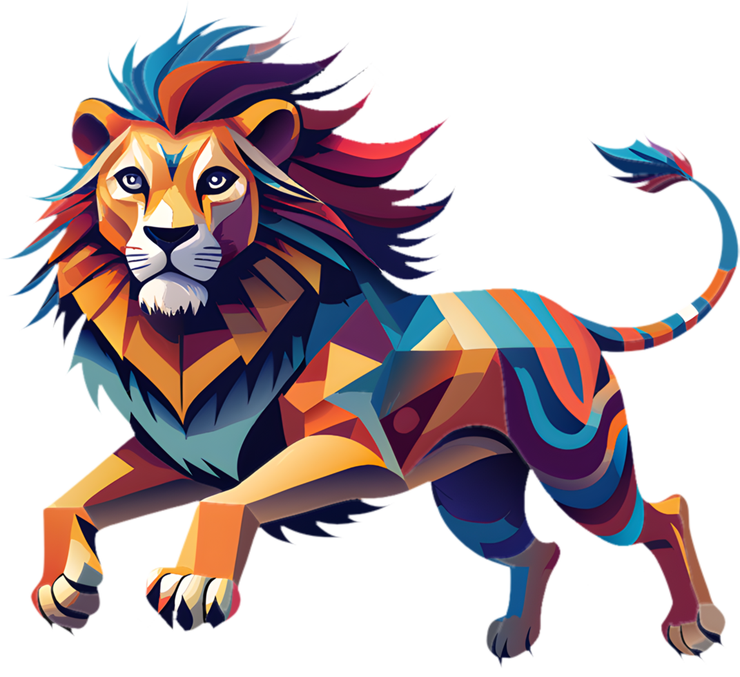 Artistic cubism lion design with dynamic abstract geometric elements. . png