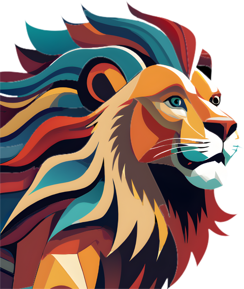 Cubism lion graphic showcasing sharp angles and contrasting colors. . png