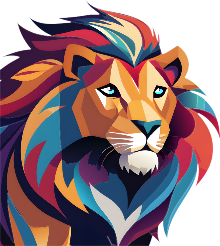 Modern cubism lion artwork with striking geometric patterns. . png