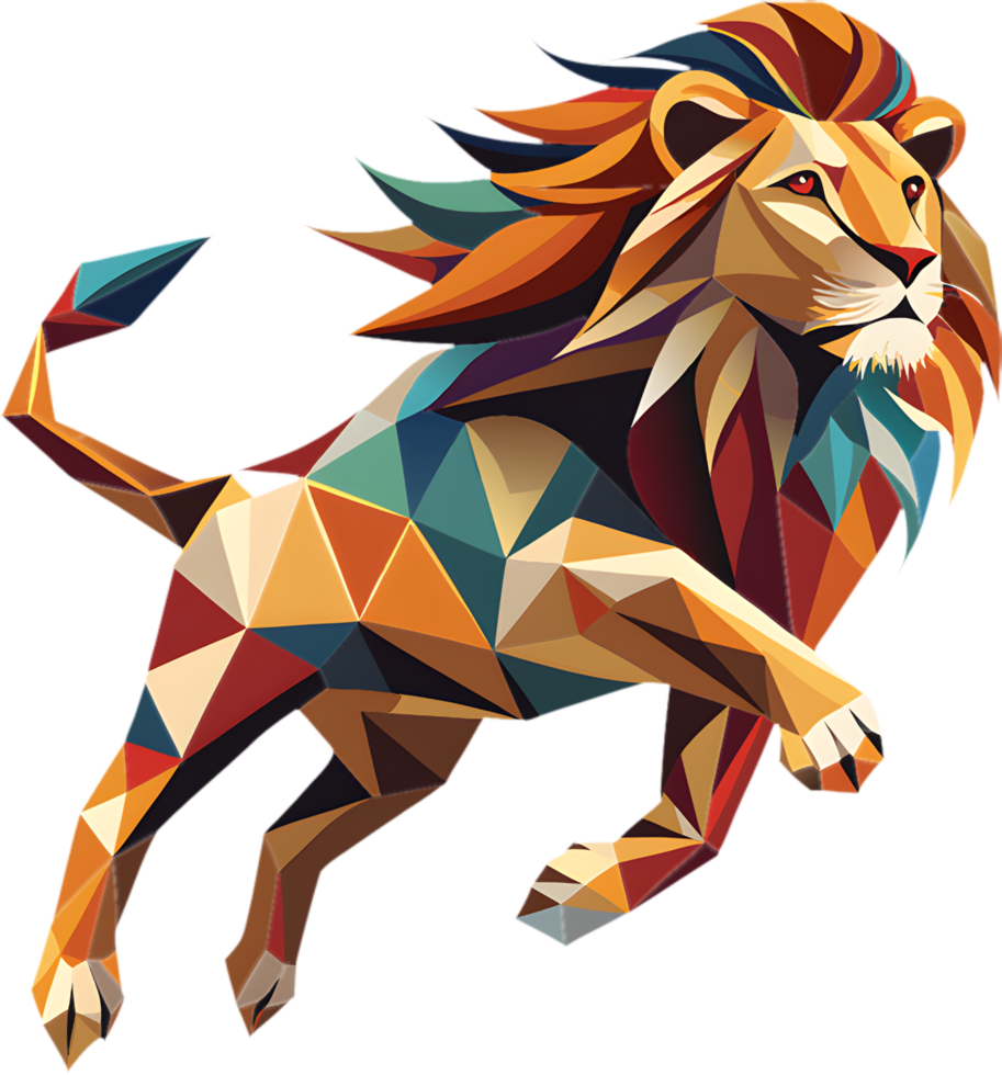 Geometric cubism lion clip in sharp angles and vivid colors. . png