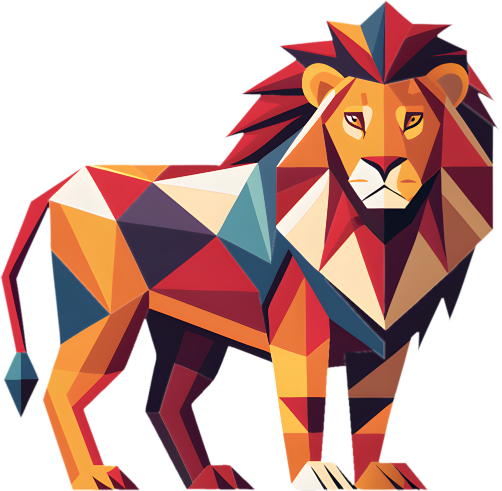 Abstract cubism lion design with bold geometric shapes. . png