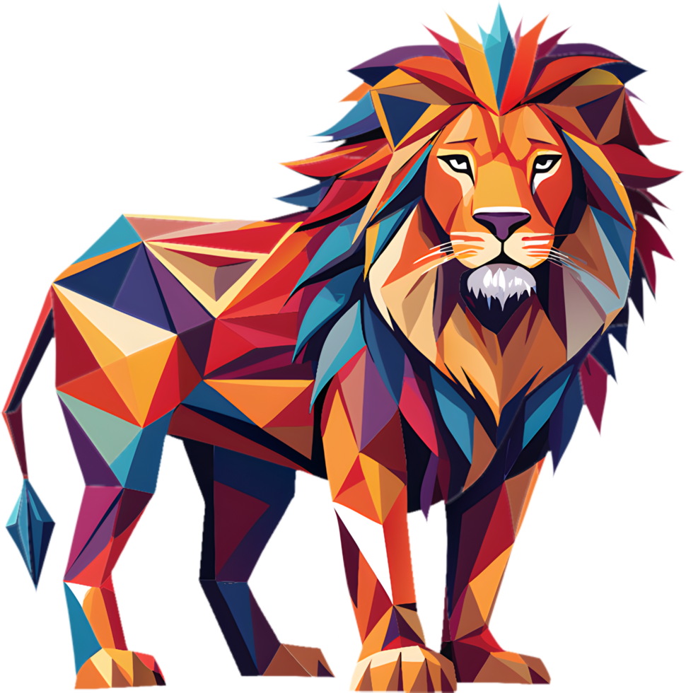 Colorful cubism lion art in modern angular style. . png