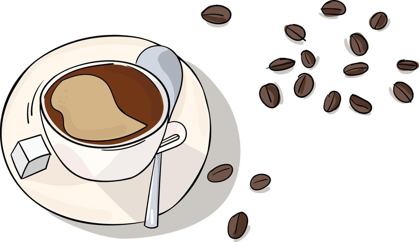 Coffee in cup and beans illustration vector