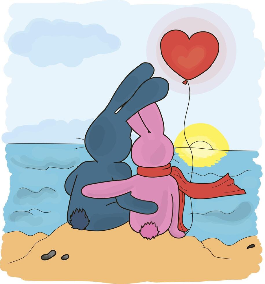 Love couple bunnies illustration vector