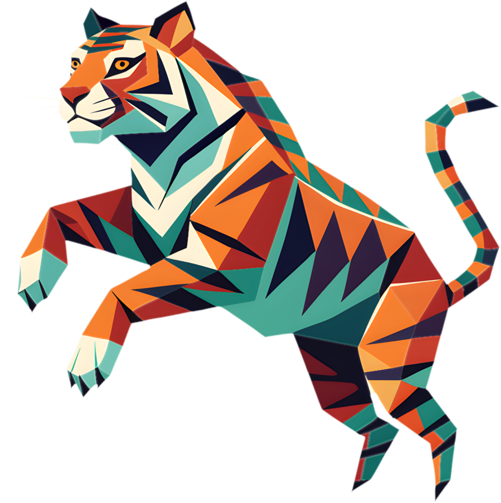 Modern Cubist Style Tiger Graphic for Versatile Digital Applications. . png