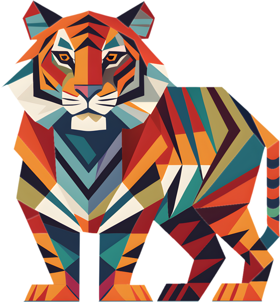 Colorful Cubist Tiger Illustration for Dynamic Visual Projects. . png