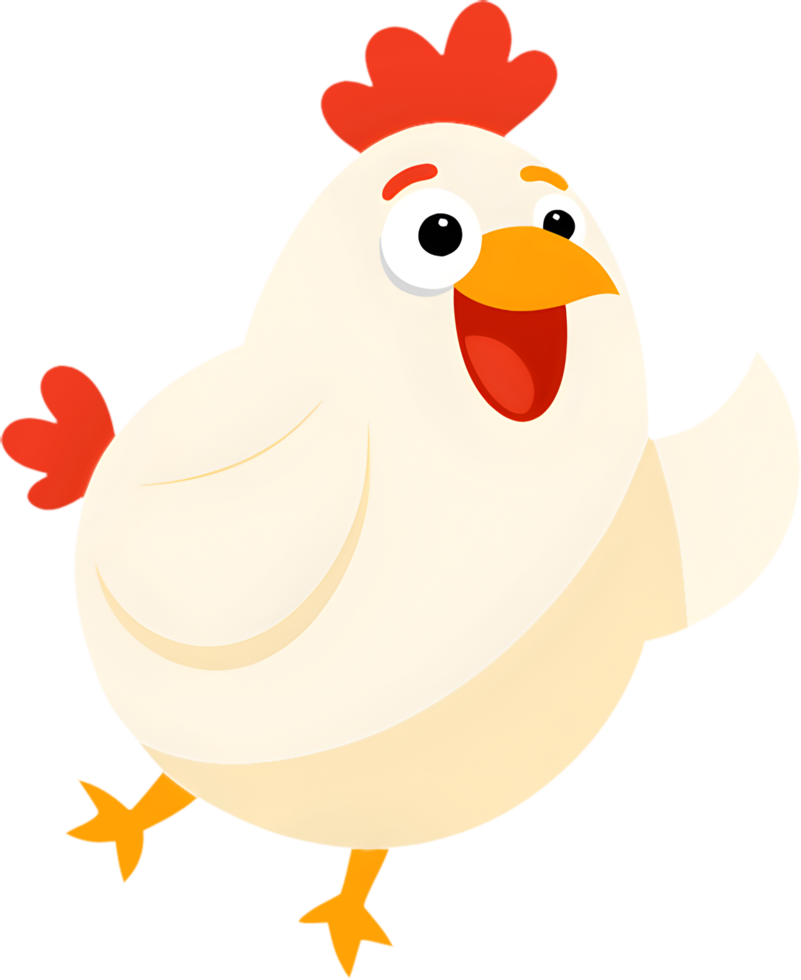 Cheerful Cartoon Chicken Clipart, Happy Farm Animal Illustration. . png