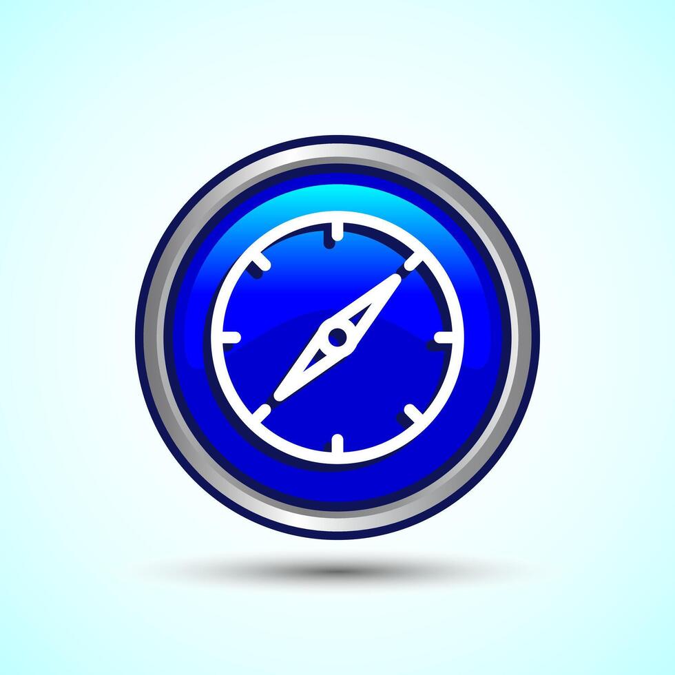Compass icon design illustration, Navigation sign symbol for apps and websites, Blue Color Round Button Design vector