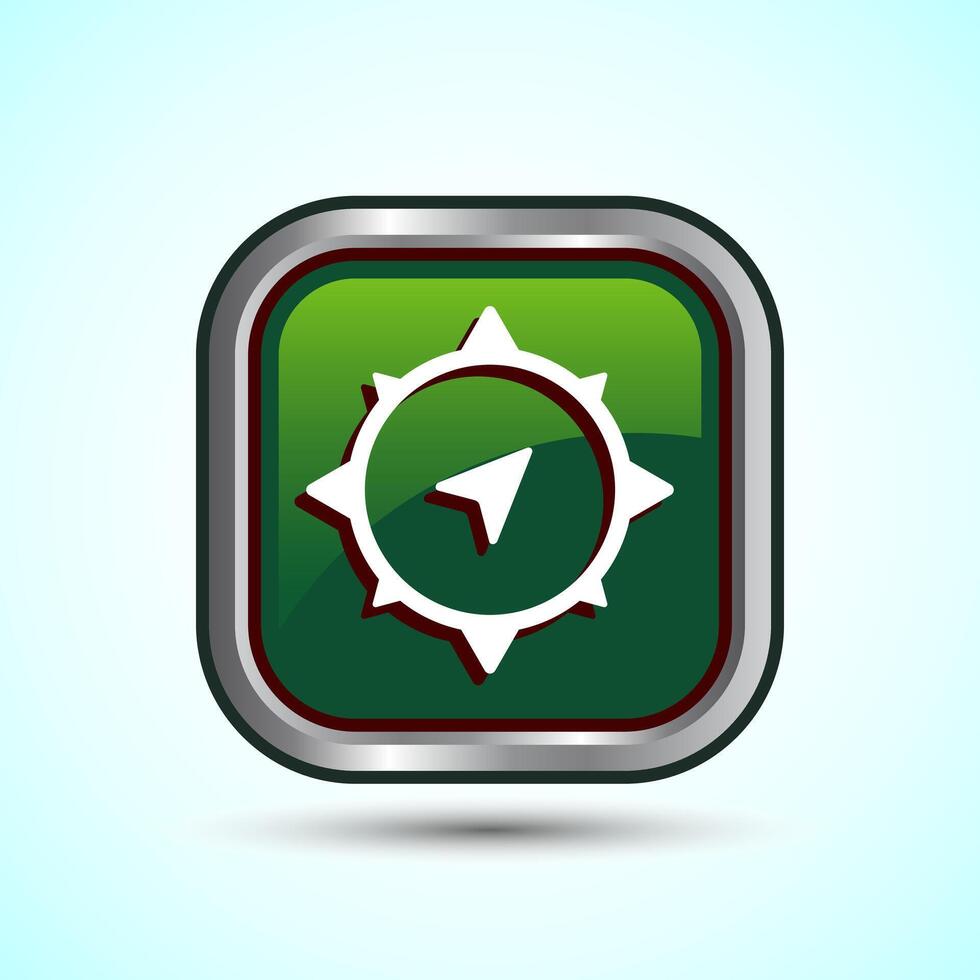 Compass icon design illustration, Navigation sign symbol for apps and websites, Green Color Square Button Design vector
