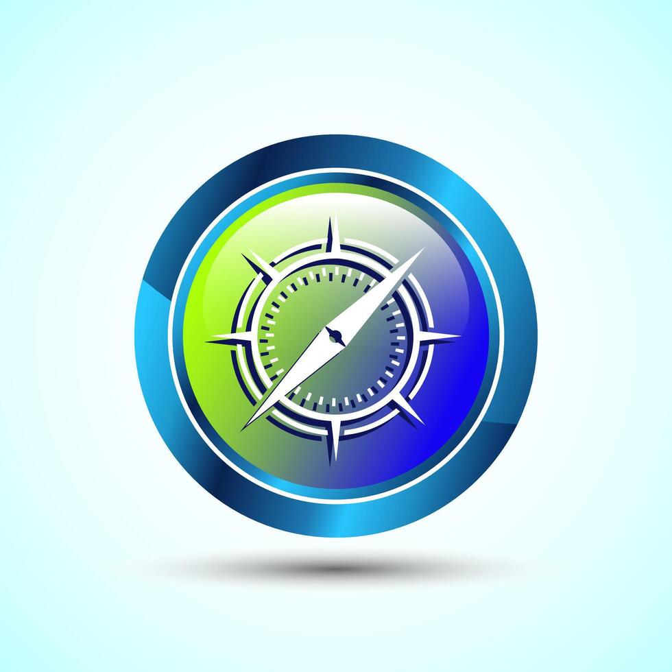 Compass icon design illustration, Navigation sign symbol for apps and websites, Glossy Round Button Design vector