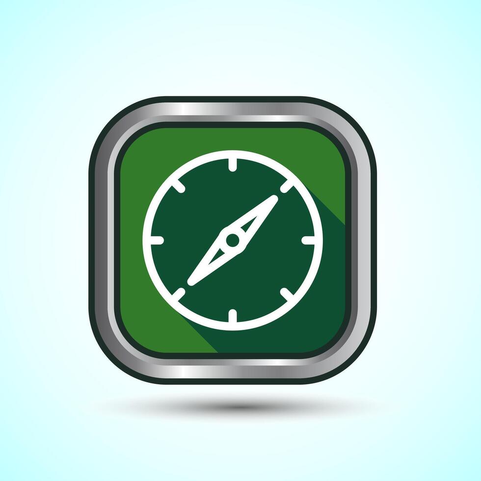 Compass icon design illustration, Navigation sign symbol for apps and websites, Green Shadow Button Design vector