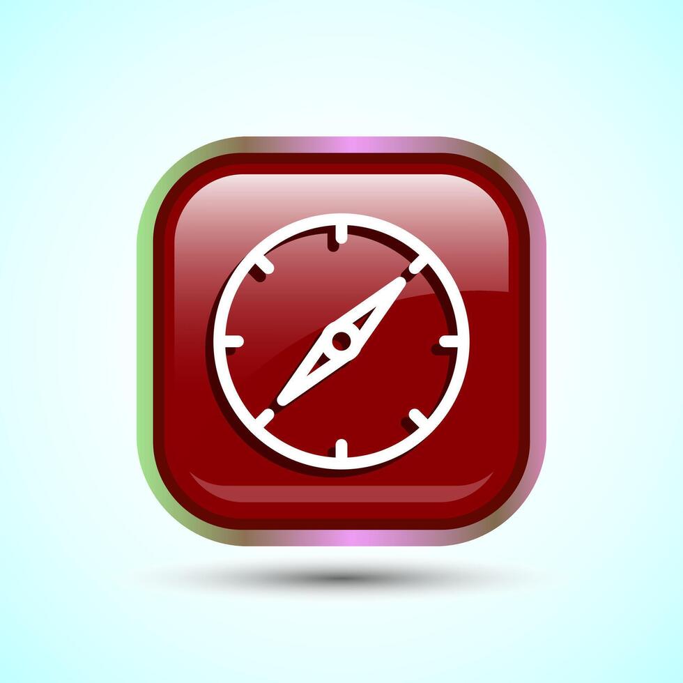 Compass icon design illustration, Navigation sign symbol for apps and websites, Red Color Square Button Design vector
