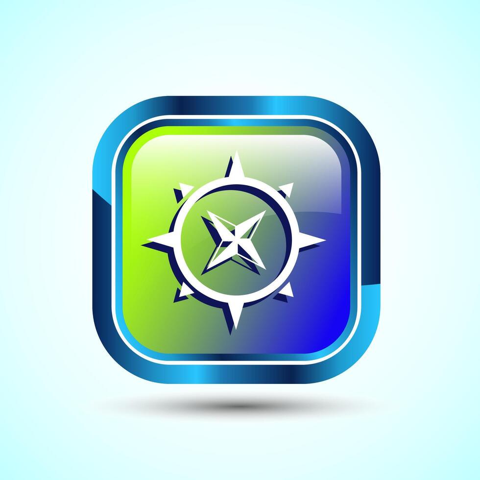 Compass icon design illustration, Navigation sign symbol for apps and websites, Glossy Square Button Design vector