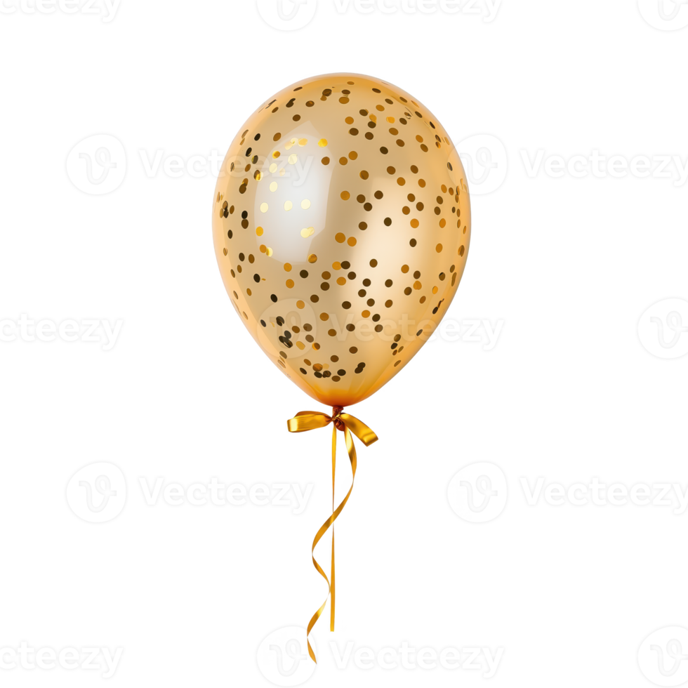Gold balloon with confetti isolated on transparent background for celebrations and festive occasions. png