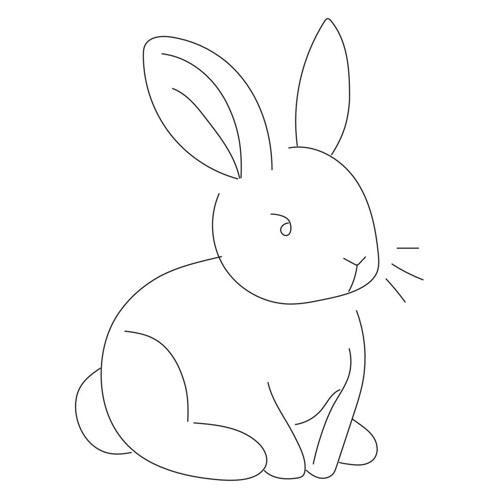 Adorable Bunny Facing Forward - Cartoon-Style Outline Drawing vector