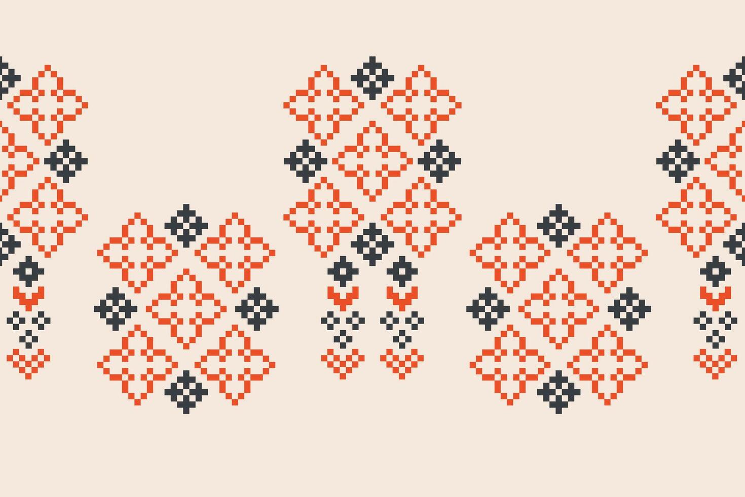 Pixel pattern motif design brown cream background fabric pattern. vector