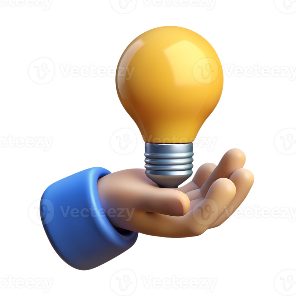Human hand holding light bulb 3d rendered illustration on the transparent background png