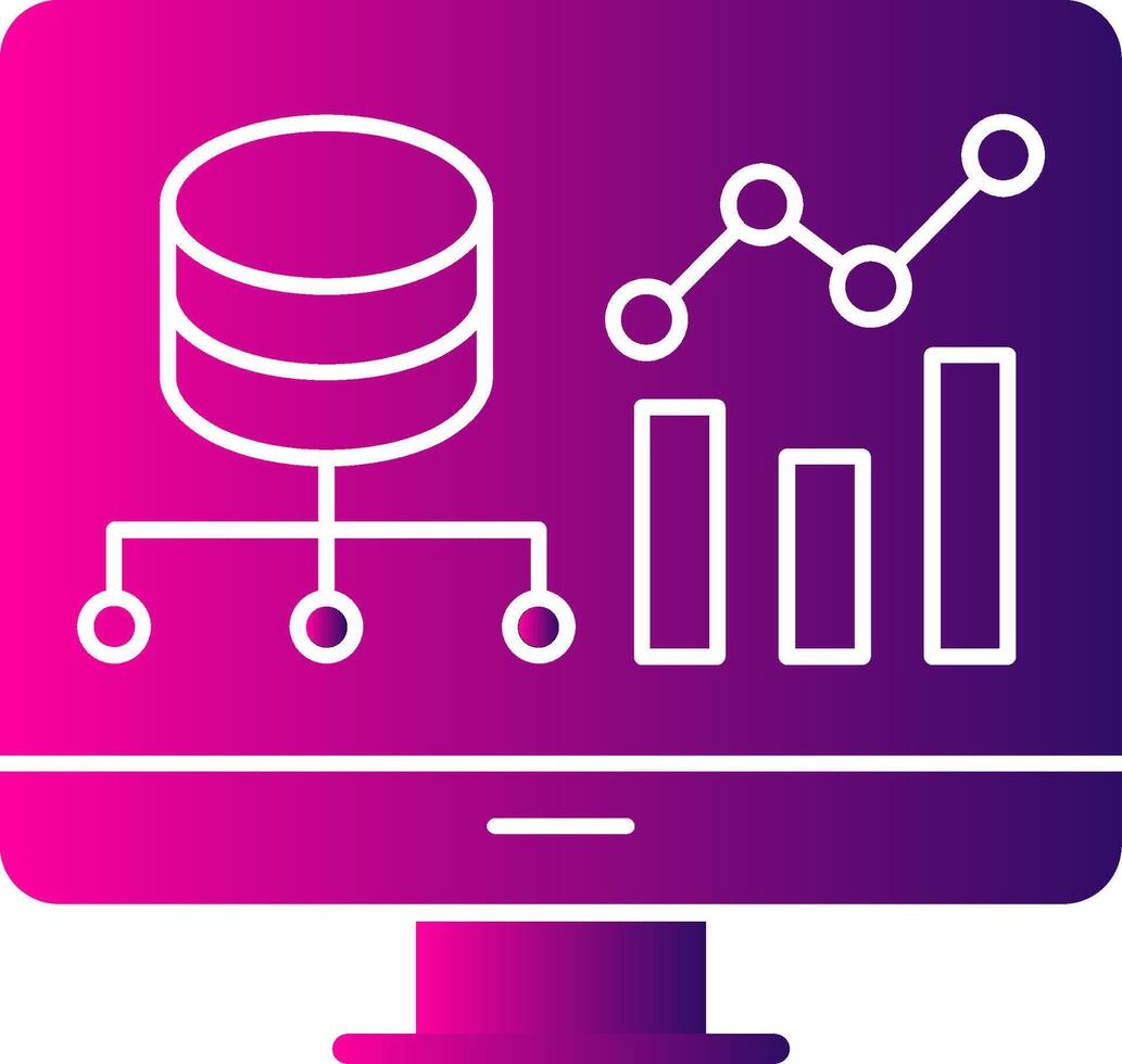 A computer monitor with a graph and bar chart icon vector