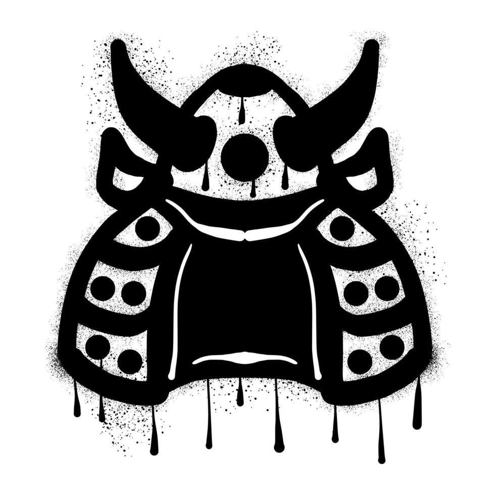 Samurai helmet graffiti with black spray paint vector