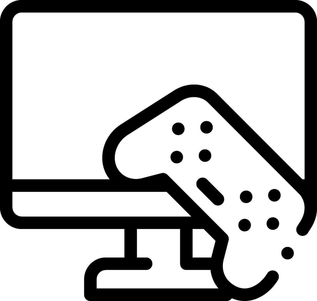 A black and white image of a computer monitor with a game controller vector